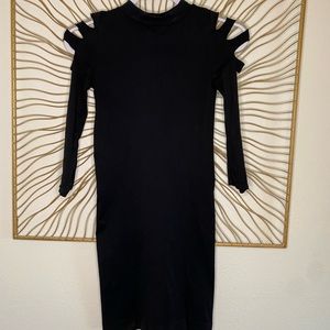 Bebe bodycon mock-neck black dress with arm cutouts